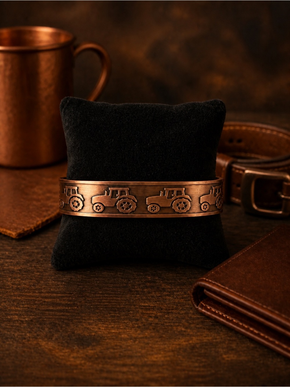 Copper Tractor-Engraved Men’s Cuff Bracelet - Unbranded